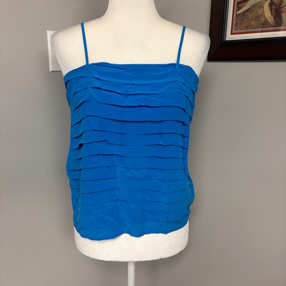 Royal Silk Blue 100% Pure Silk Tiered Ruffle Camisole Tank Top Size 10